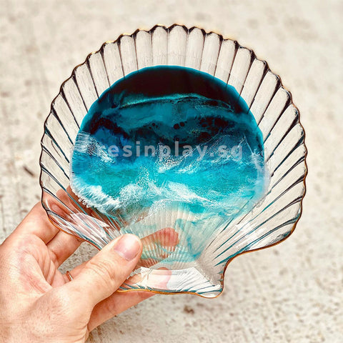 Glass Seashell Dish with Gold Trim