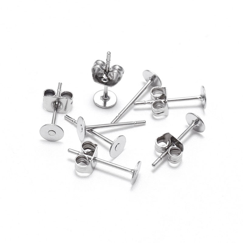 100pcs Wholesale Stainless Steel Earring Hooks Findings for DIY Jewelry  Making (6mm Flat Base Pad) 