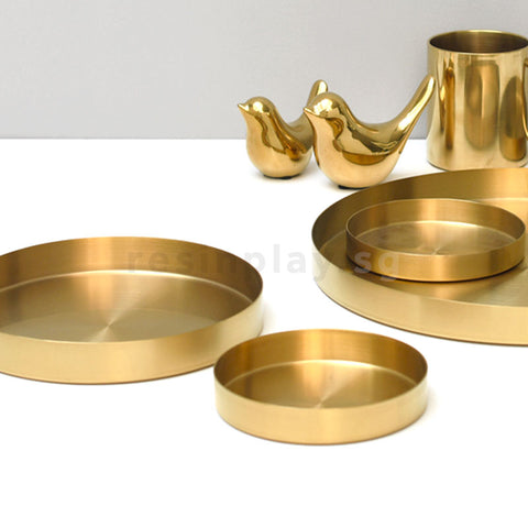 Round Brass Tone Stainless Steel Tray