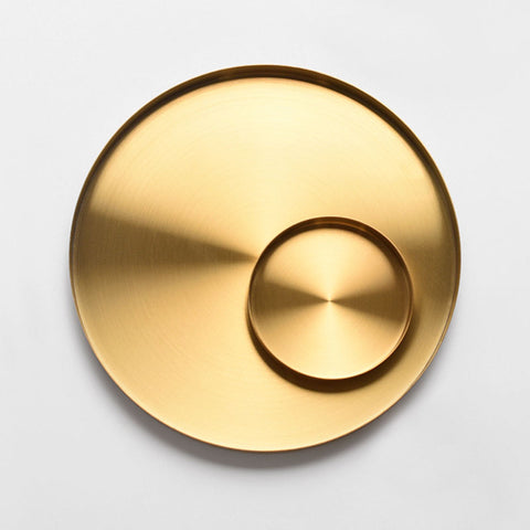 Round Brass Tone Stainless Steel Tray