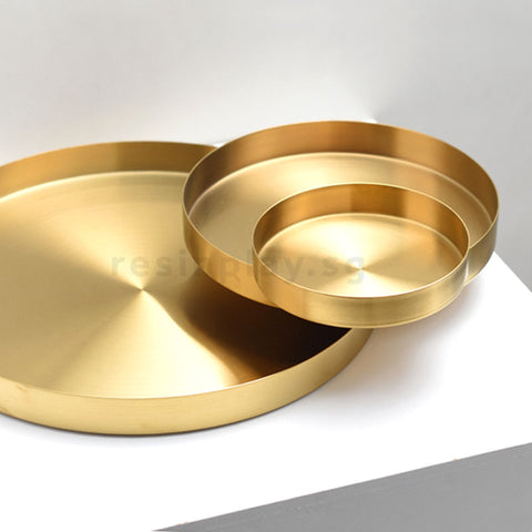 Round Brass Tone Stainless Steel Tray