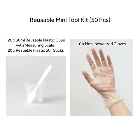 Reusable Mini Tool Kit of Mixing Cups with Measurements, Stir Sticks & Gloves - Set of 14 or 50