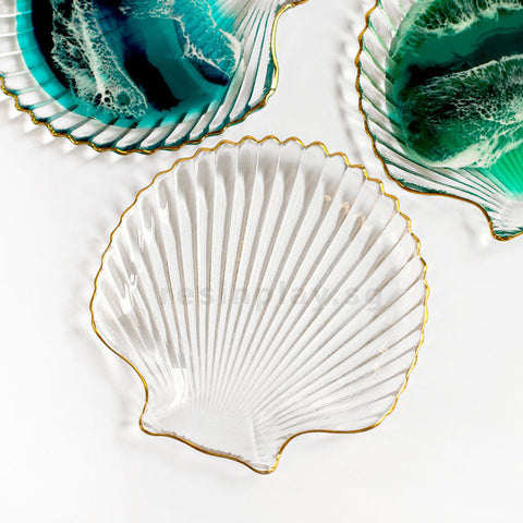 Glass Seashell Dish with Gold Trim