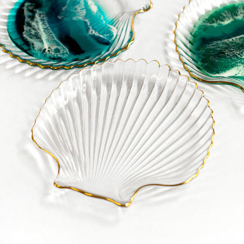 Glass Seashell Dish with Gold Trim
