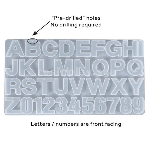 Large Alphabet 26 Letters & Numbers Silicone Mould - Front Facing & No Drill