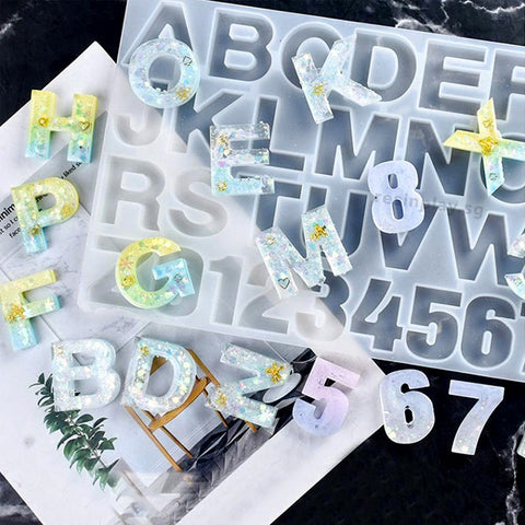 Large Alphabet 26 Letters & Numbers Silicone Mould - Back Facing