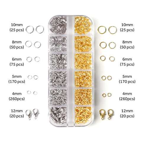 Jump Rings & Lobster Clasps Jewellery Findings Kit - Set of 2 colours (1200 Pcs)