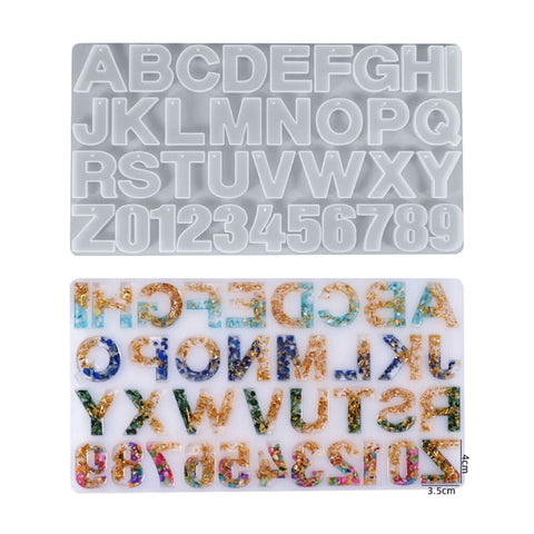 Large Alphabet 26 Letters & Numbers Silicone Mould - Front Facing & No Drill