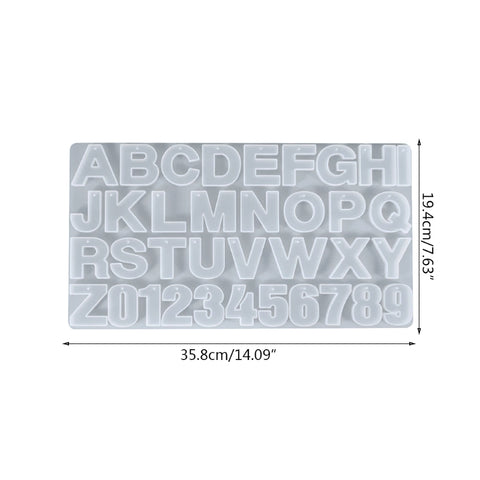 Large Alphabet 26 Letters & Numbers Silicone Mould - Front Facing & No Drill