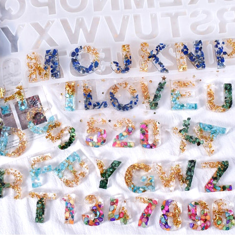 Large Alphabet 26 Letters & Numbers Silicone Mould - Front Facing & No Drill
